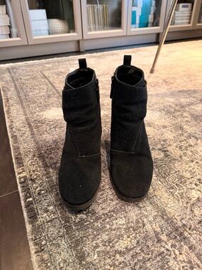 Cole Haan Black Suede GHW Ankle Booties with Side Zip, 8